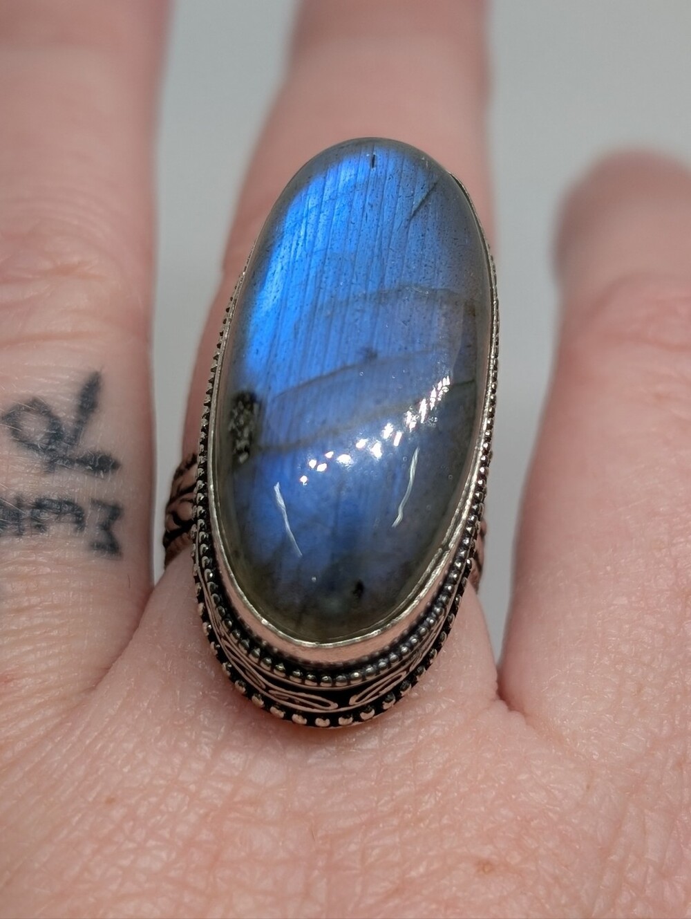Sterling Silver Blue Labradorite Oval Statement Ring